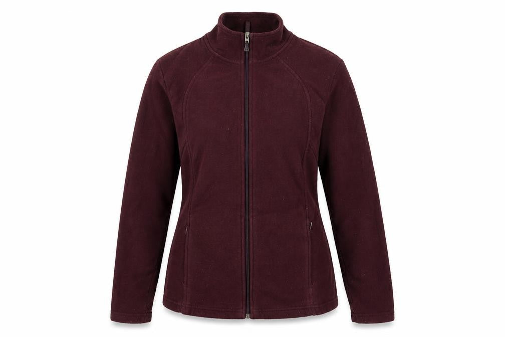 Front view of Marks & Spencer women’s red jacket, size UK 12, zip