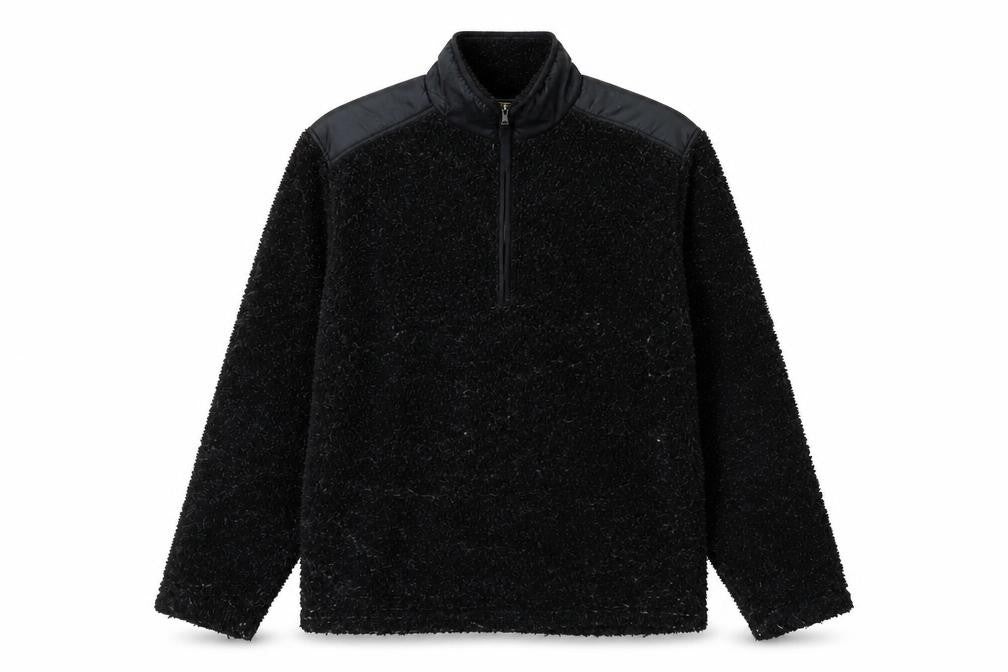 Front view of sports performane men’s blue polyester henley sweatshirt, size S