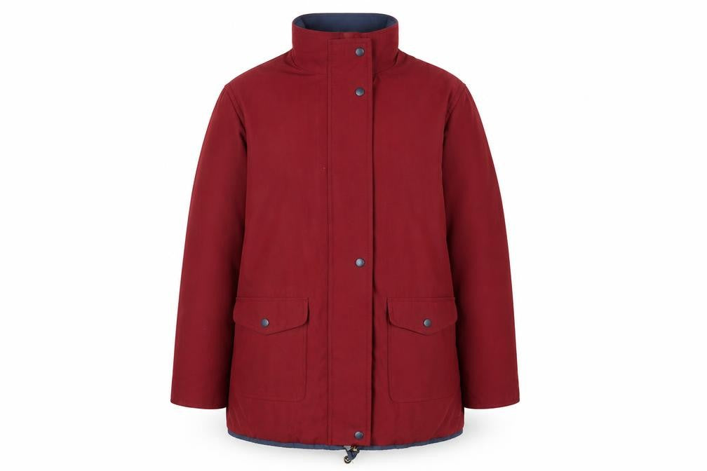 Front view of BHS women’s red overcoat coat, size UK 20, zip