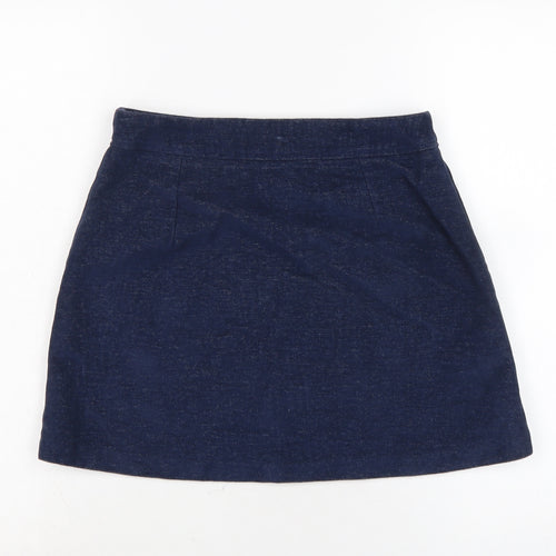 Mango Womens Blue Cotton A-Line Skirt Size 6 Zip