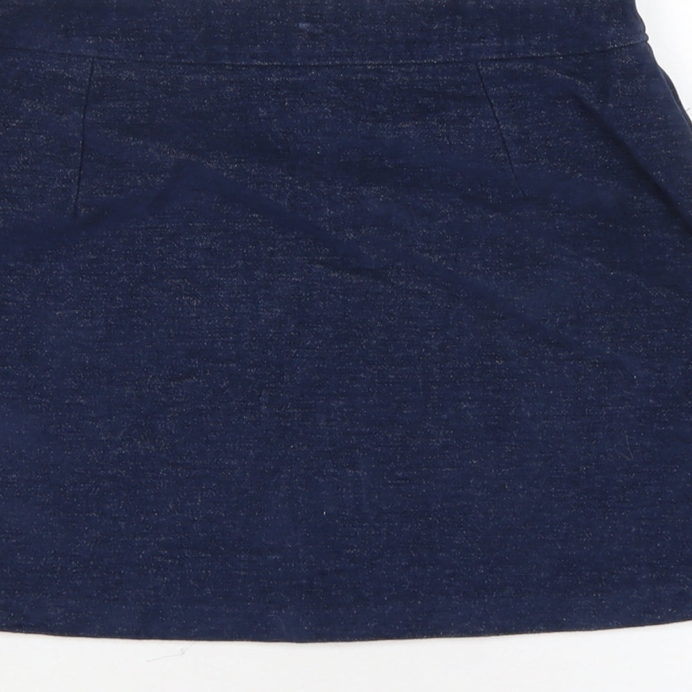 Mango Womens Blue Cotton A-Line Skirt Size 6 Zip