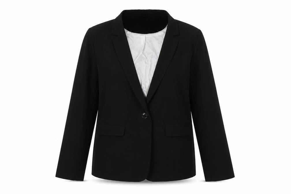 Front view of Dorothy Perkins women’s black jacket, size UK 12, button