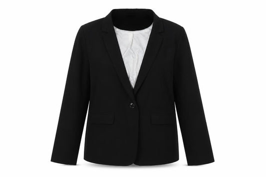 Front view of Dorothy Perkins women’s black jacket, size UK 12, button