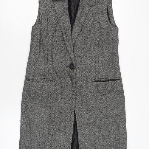 Warehouse Womens Black Herringbone Gilet Waistcoat Size 6 Button