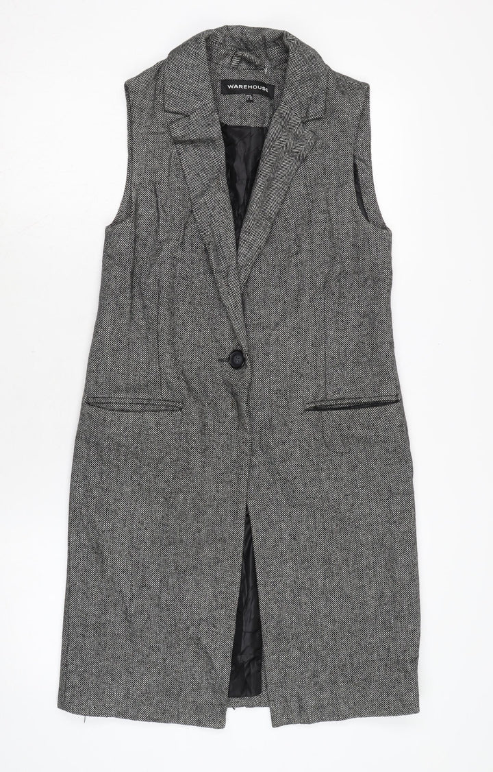 Warehouse Womens Black Herringbone Gilet Waistcoat Size 6 Button