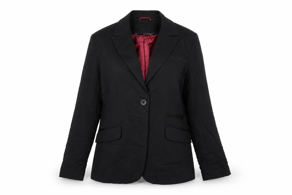 Front view of Select women’s black jacket, size UK 10, button