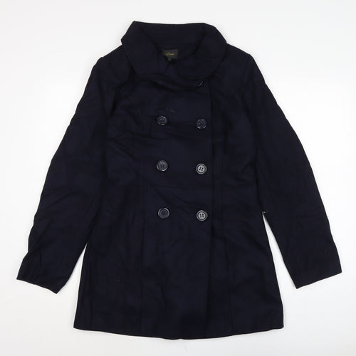 Evita Womens Blue Overcoat Coat Size 12 Button