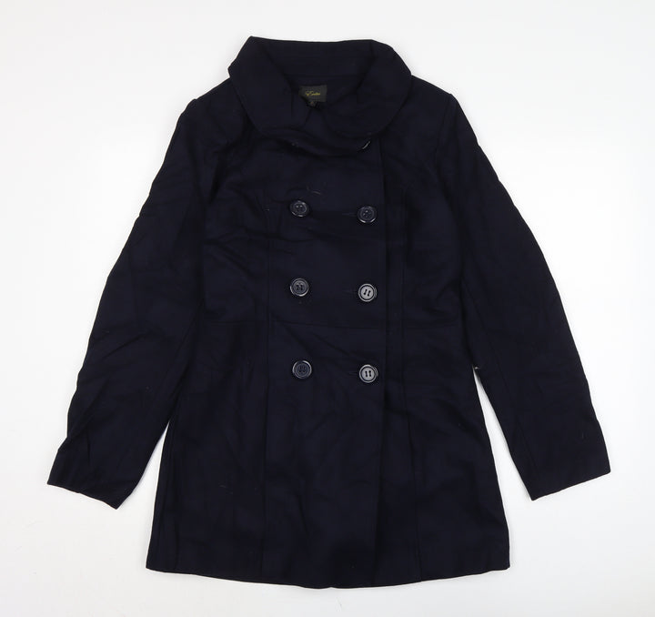 Evita Womens Blue Overcoat Coat Size 12 Button