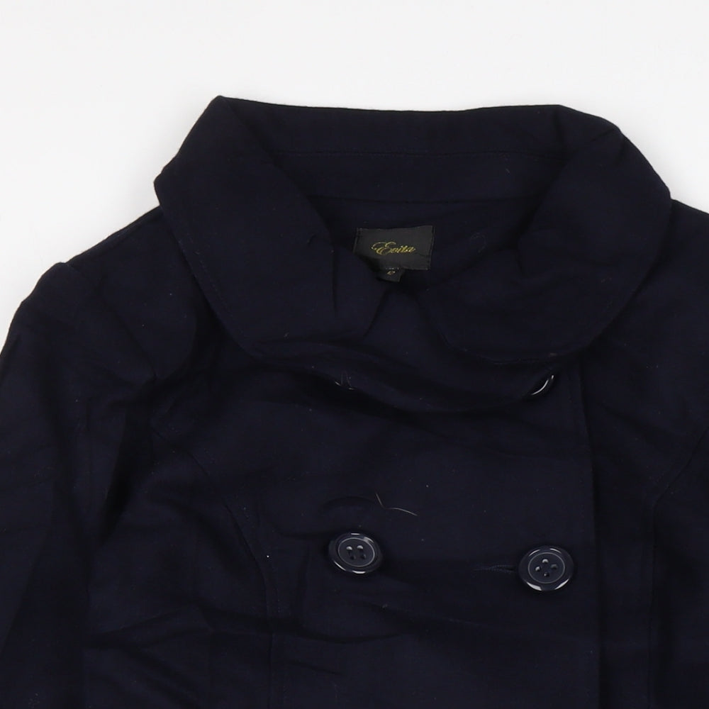 Evita Womens Blue Overcoat Coat Size 12 Button