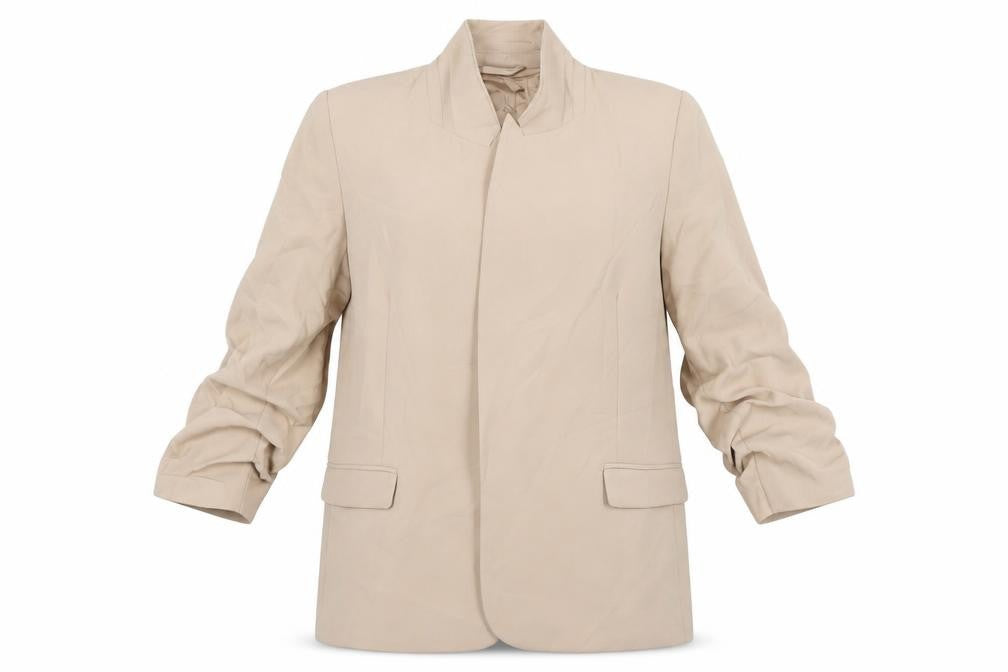 Front view of Marks & Spencer women’s beige jacket, size UK 14
