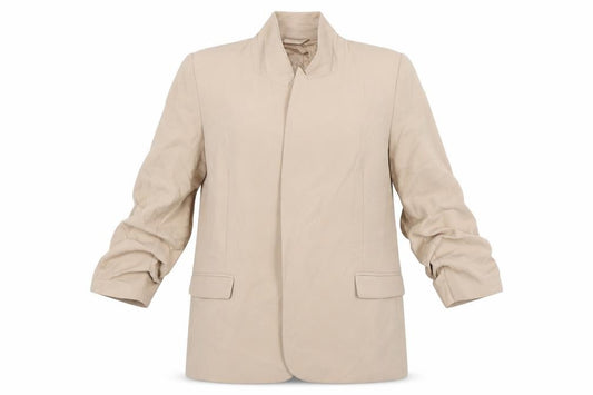 Front view of Marks & Spencer women’s beige jacket, size UK 14