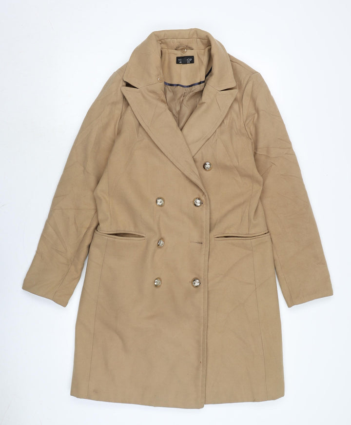 Topshop Womens Beige Overcoat Coat Size 12 Button