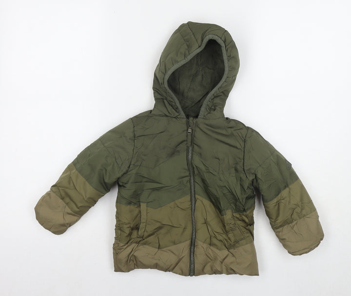 Mothercare Boys Green Puffer Jacket Jacket Size 18-24 Months Zip