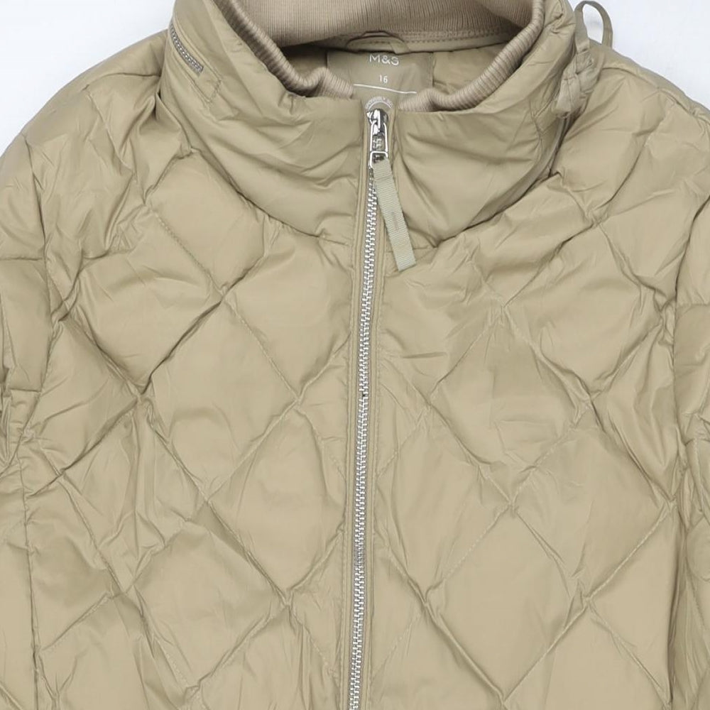 Marks and Spencer Womens Brown Quilted Coat Size 16 Zip