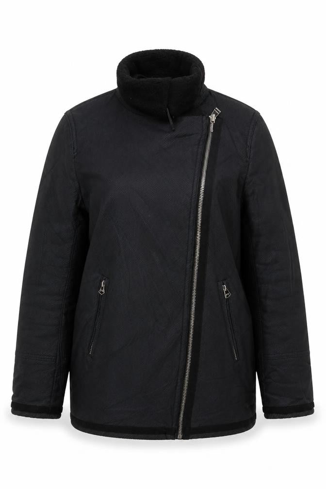 Front view of Gap women’s black overcoat coat, size M, zip