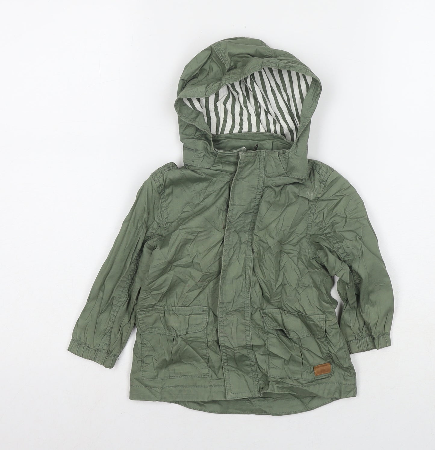 H&M Girls Green Trench Coat Jacket Size 12-18 Months Zip