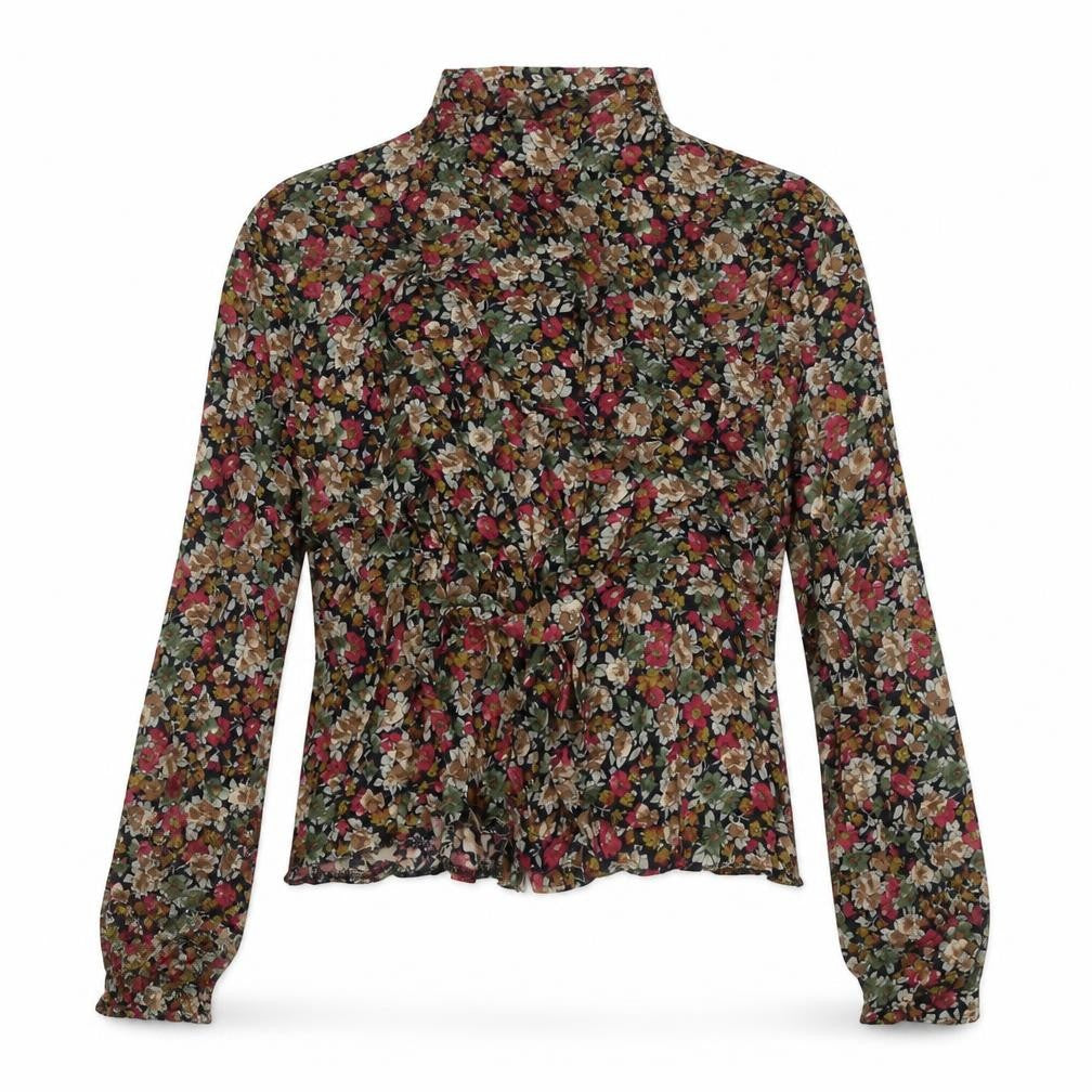 Front view of Dorothy Perkins women’s multicoloured floral viscose basic button-up, size UK 12, v-neck