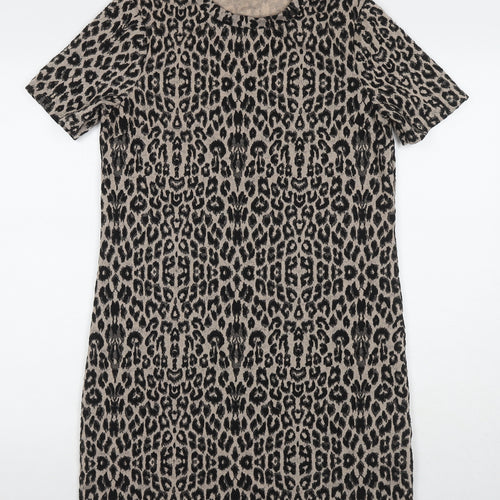 New Look Womens Black Animal Print Polyester A-Line Size 10 Round Neck Pullover