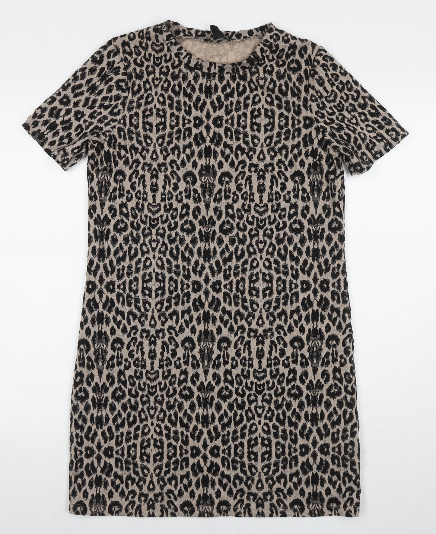 New Look Womens Black Animal Print Polyester A-Line Size 10 Round Neck Pullover