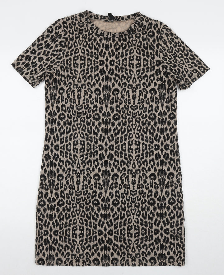 New Look Womens Black Animal Print Polyester A-Line Size 10 Round Neck Pullover