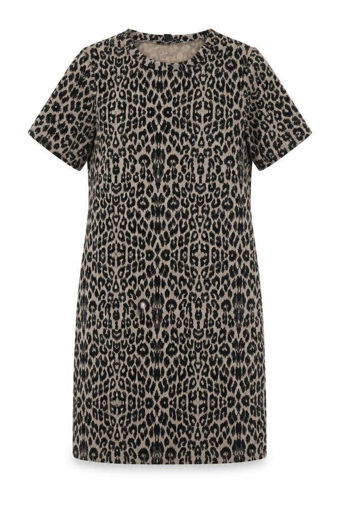 Front view of New Look women’s black animal print polyester a-line, size UK 10, round neck pullover