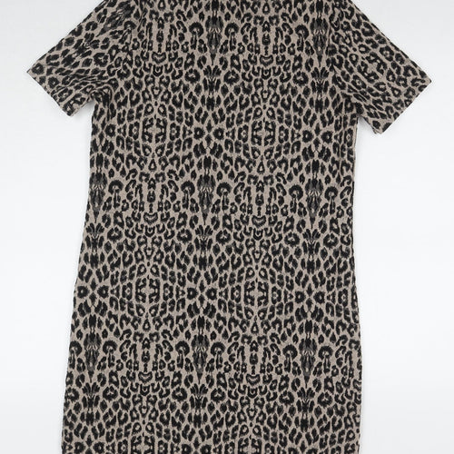 New Look Womens Black Animal Print Polyester A-Line Size 10 Round Neck Pullover