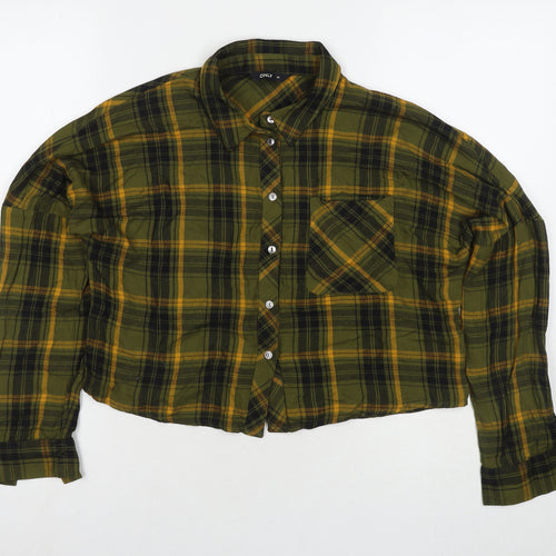 Only Womens Green Check Viscose Basic Button-Up Size 8 Collared