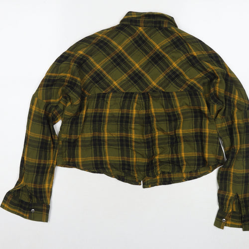 Only Womens Green Check Viscose Basic Button-Up Size 8 Collared