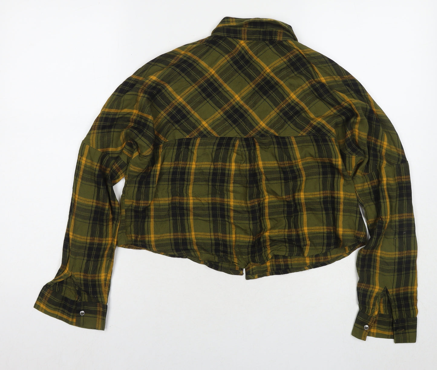 Only Womens Green Check Viscose Basic Button-Up Size 8 Collared