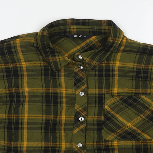Only Womens Green Check Viscose Basic Button-Up Size 8 Collared
