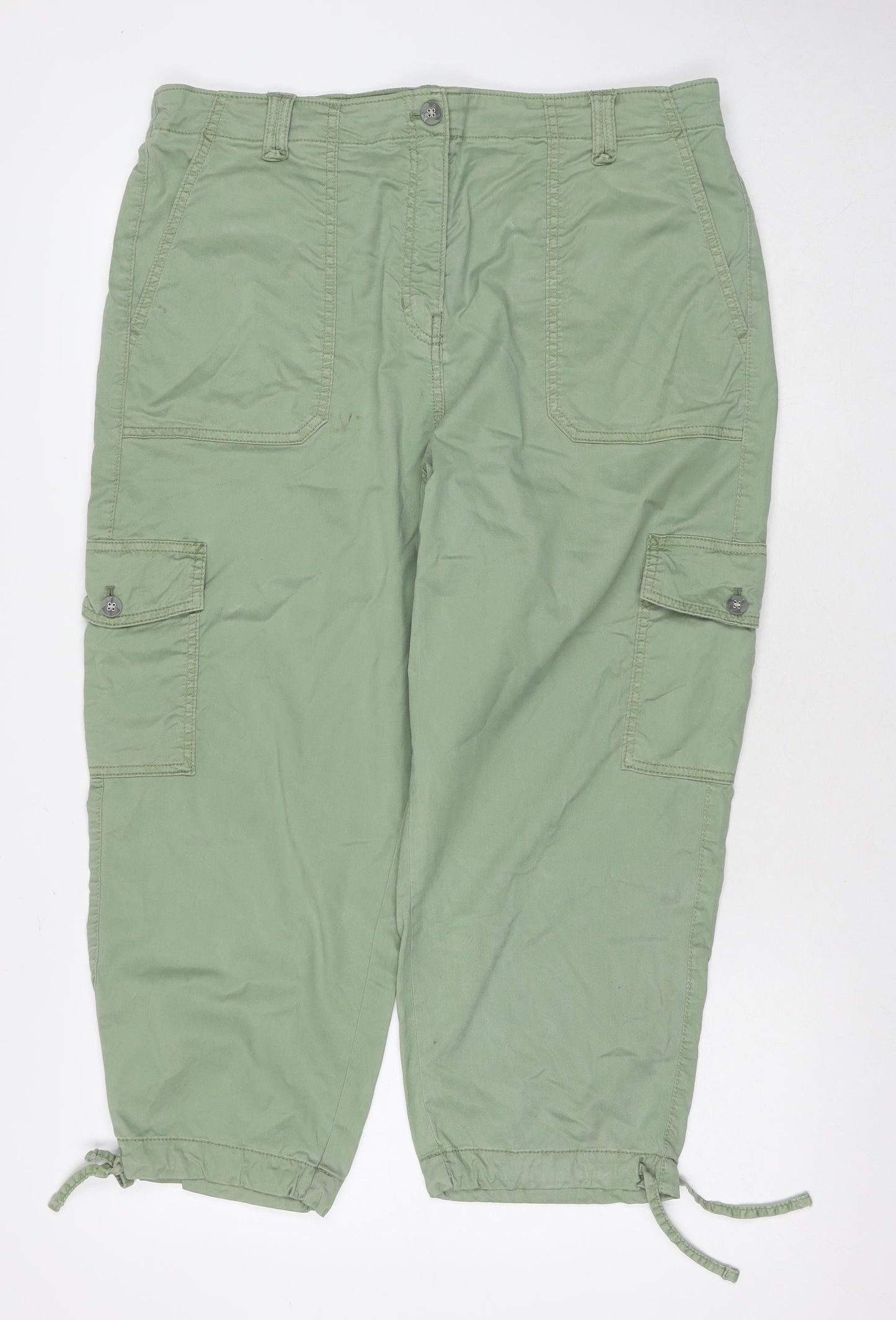 Marks and Spencer Womens Green Lyocell Cargo Trousers Size 18 L22 in Regular Zip