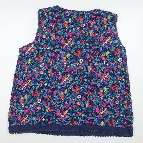 EWM Womens Blue Floral Cotton Basic Tank Size XL Round Neck