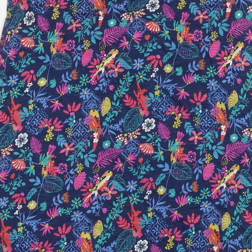 EWM Womens Blue Floral Cotton Basic Tank Size XL Round Neck