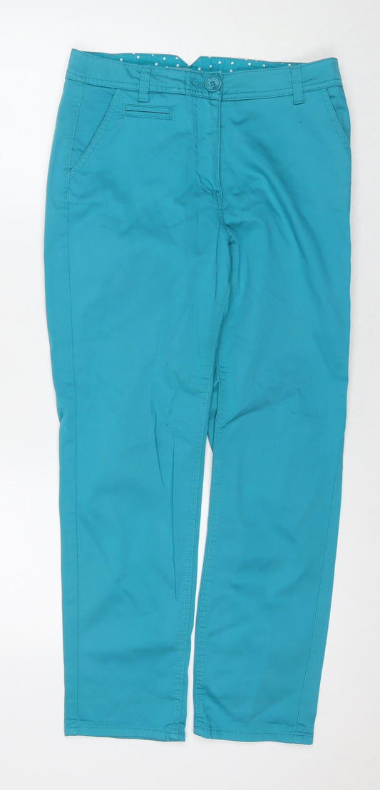 Per Una Womens Blue Cotton Trousers Size 8 L26 in Regular Zip