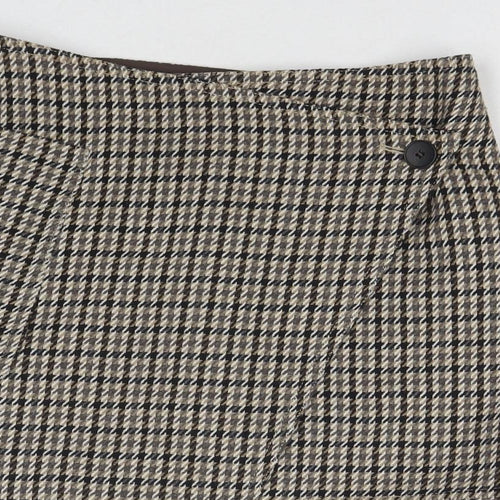 H&M Womens Brown Check Polyester A-Line Skirt Size 6 Button