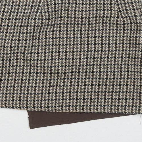 H&M Womens Brown Check Polyester A-Line Skirt Size 6 Button