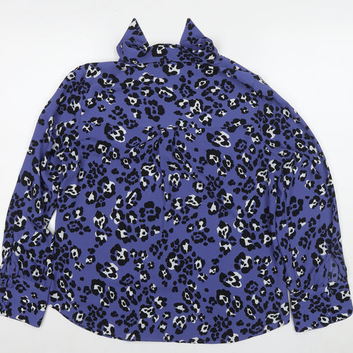Marks and Spencer Womens Purple Animal Print Polyester Basic Button-Up Size 10 Collared