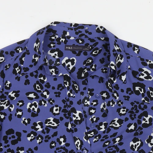 Marks and Spencer Womens Purple Animal Print Polyester Basic Button-Up Size 10 Collared
