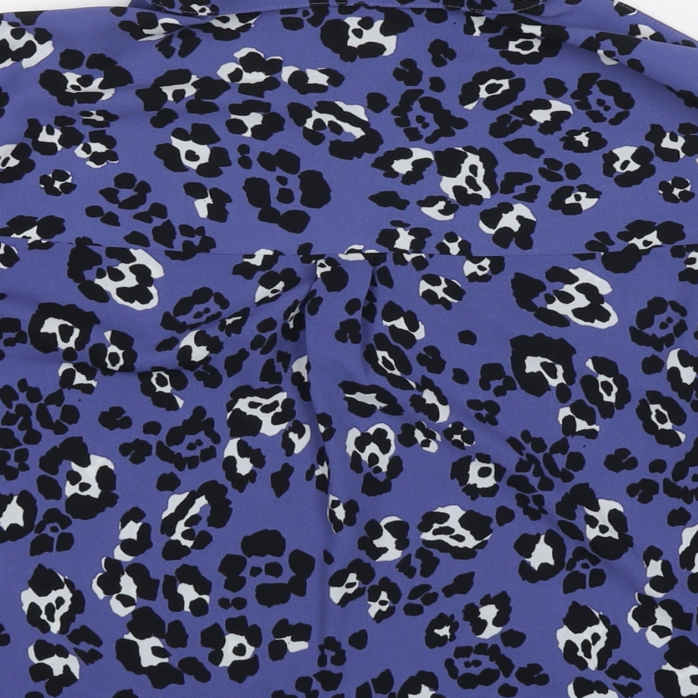 Marks and Spencer Womens Purple Animal Print Polyester Basic Button-Up Size 10 Collared