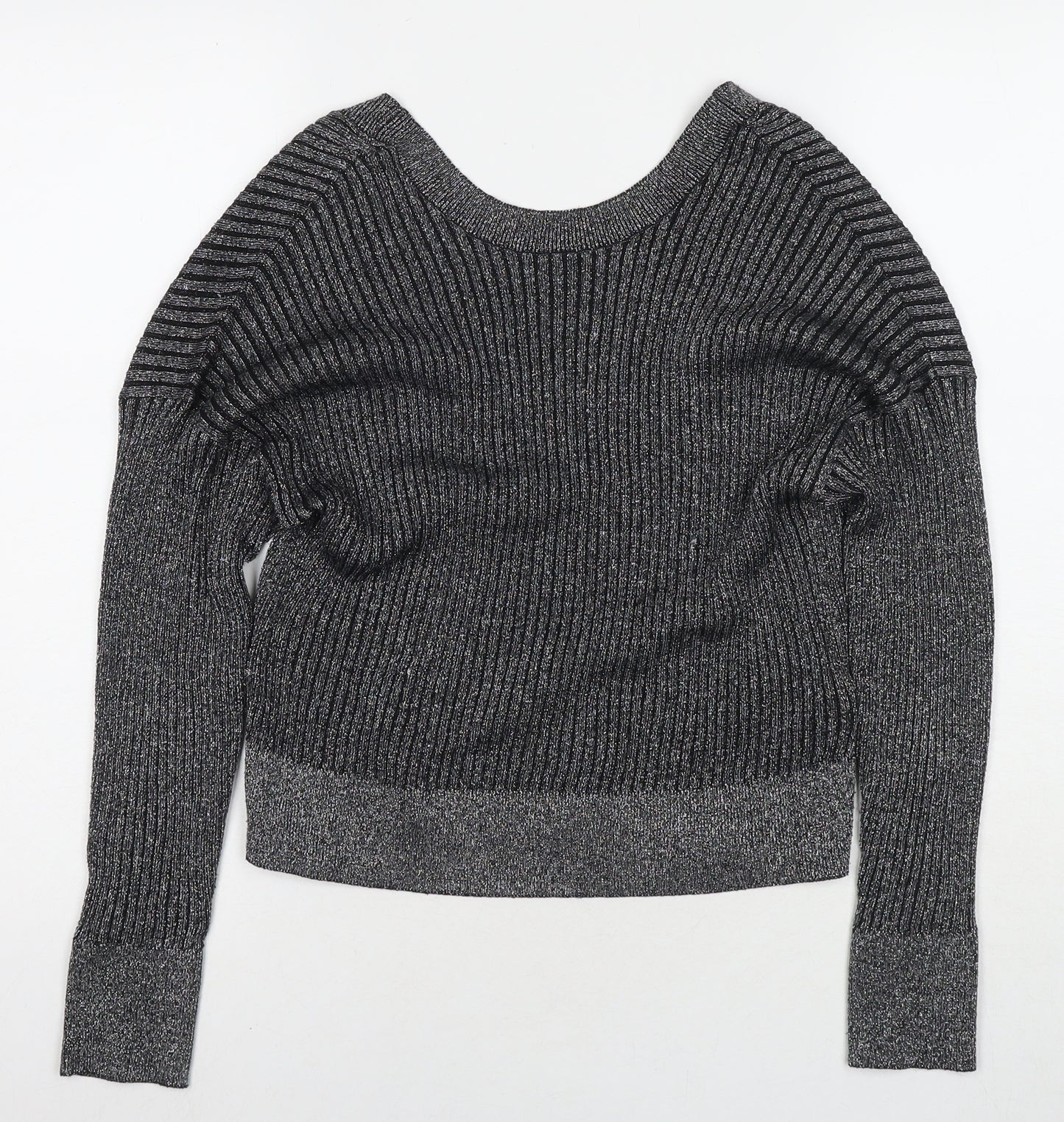 Topshop Womens Silver V-Neck Polyester Pullover Jumper Size 8 - Glitter Detail