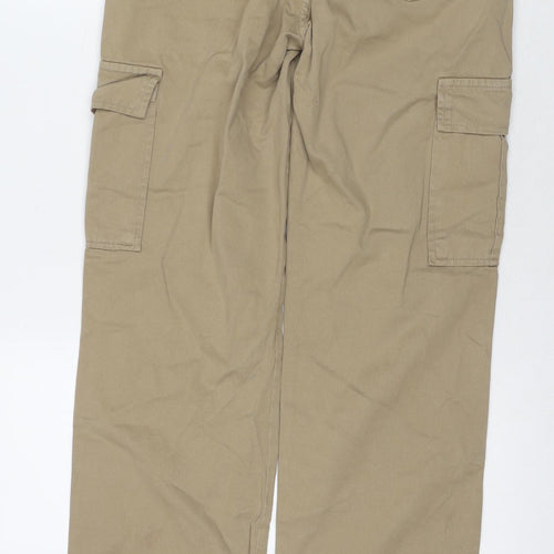 Stradivarius Womens Beige Cotton Cargo Trousers Size 6 L32 in Regular Zip