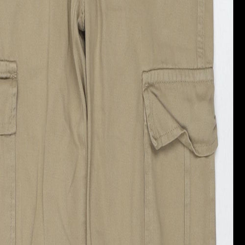 Stradivarius Womens Beige Cotton Cargo Trousers Size 6 L32 in Regular Zip