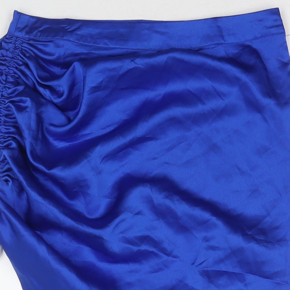 PRETTYLITTLETHING Womens Blue Polyester A-Line Skirt Size 10 Zip