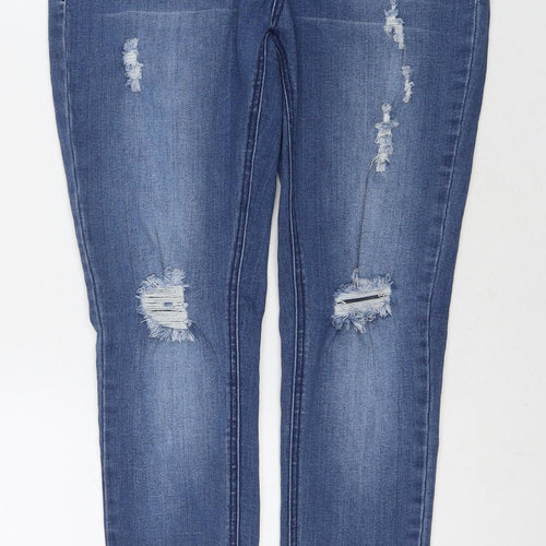 Boohoo Womens Blue Cotton Straight Jeans Size 14 L26 in Regular Zip