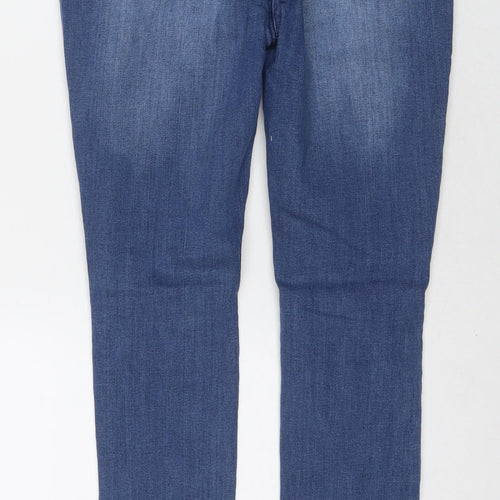 Boohoo Womens Blue Cotton Straight Jeans Size 14 L26 in Regular Zip