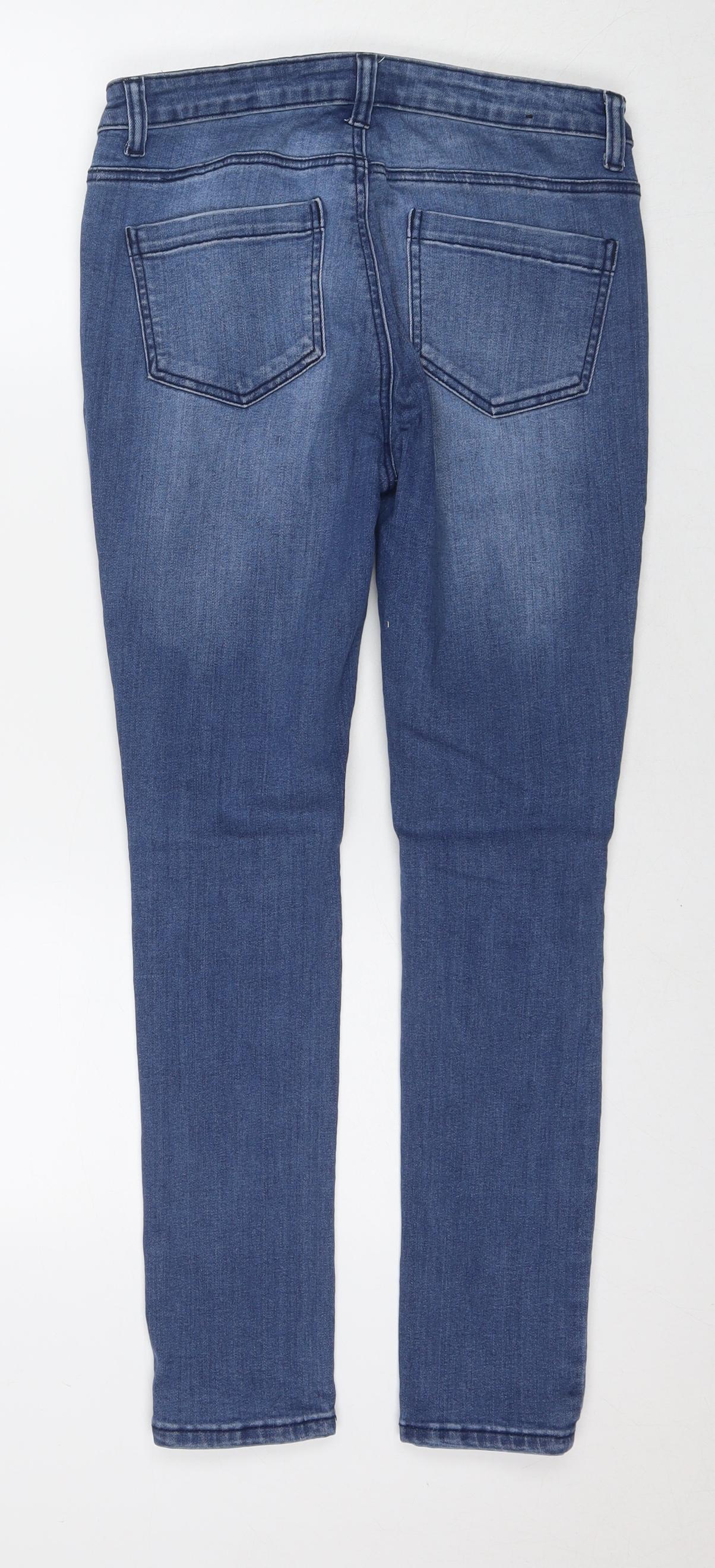 Boohoo Womens Blue Cotton Straight Jeans Size 14 L26 in Regular Zip