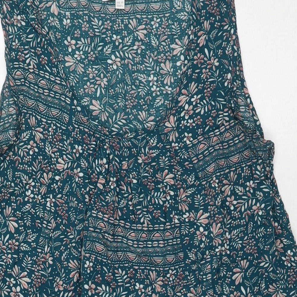 Apricot Womens Blue Floral Polyester A-Line Size 14 Round Neck Pullover