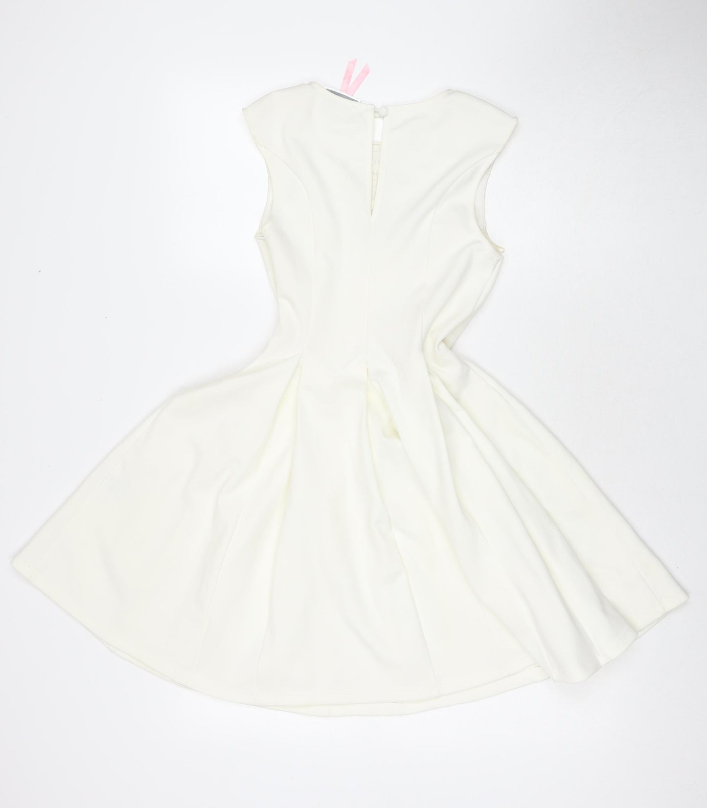 Lipsy Womens White Polyester Fit & Flare Size 8 Round Neck Zip - Lace Detail