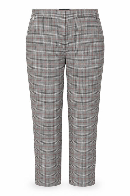 Front view of Look Again women’s grey check polyester trousers, size UK 16, 25-inch leg regular zip
