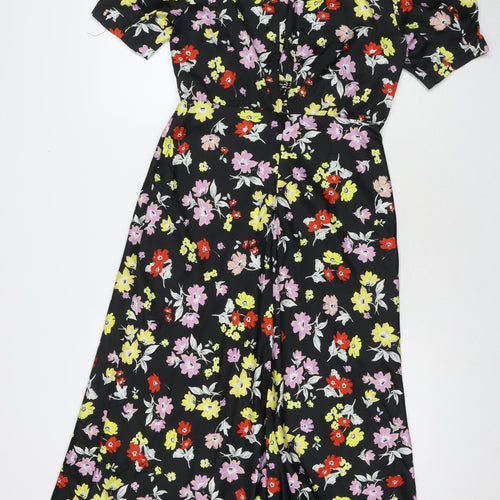 ASOS Womens Black Floral Polyester Maxi Size 10 Round Neck Zip